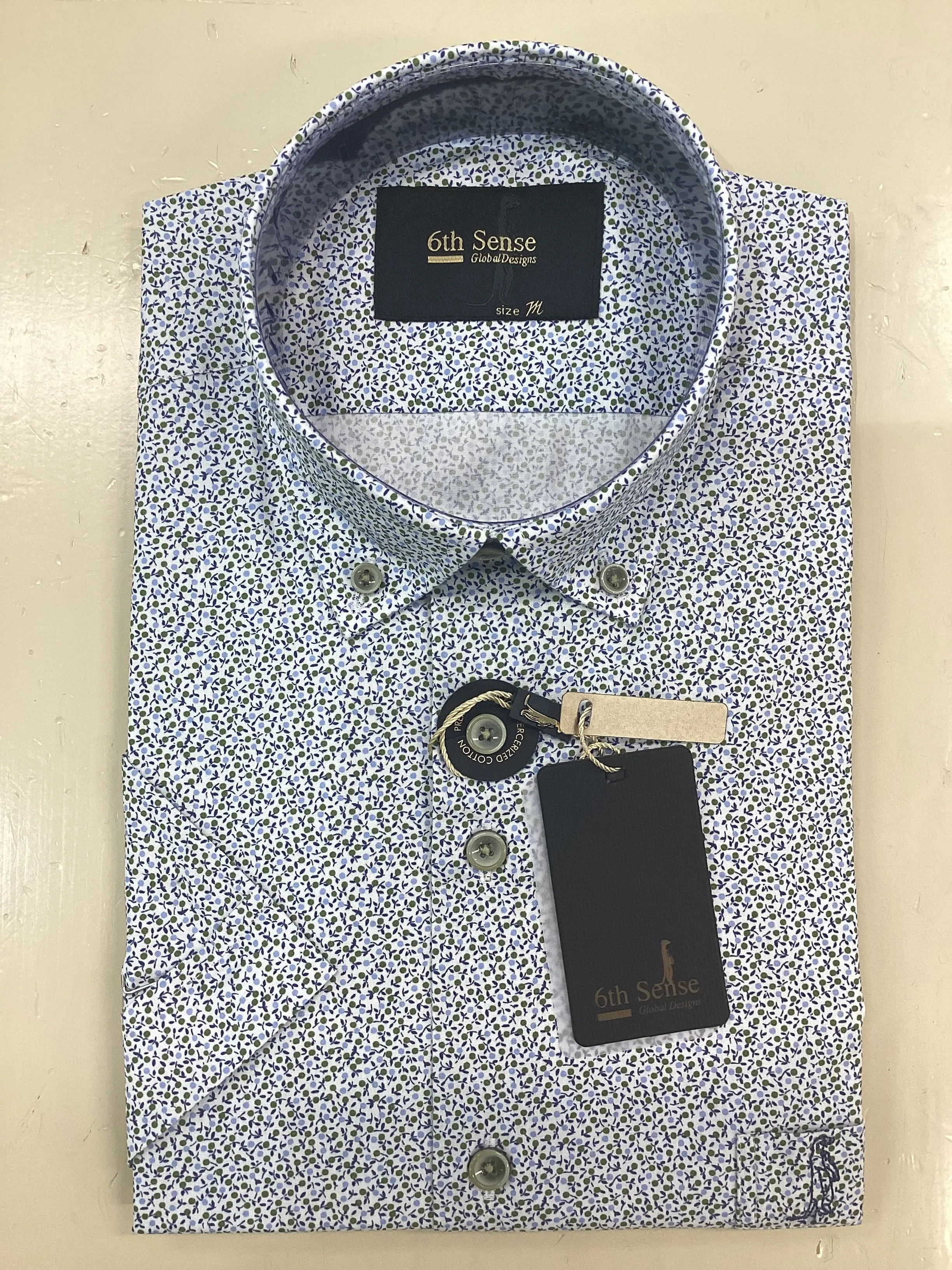 6th Sense Short Sleeve Shirt - Green Flower print