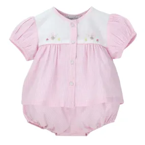 93103-Hand Embroidered Baby Girl Bubble Romper - Pink Gingham