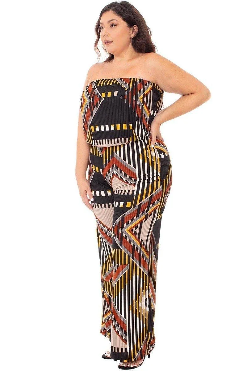 Abstract Print Tube Top  Jumpsuit