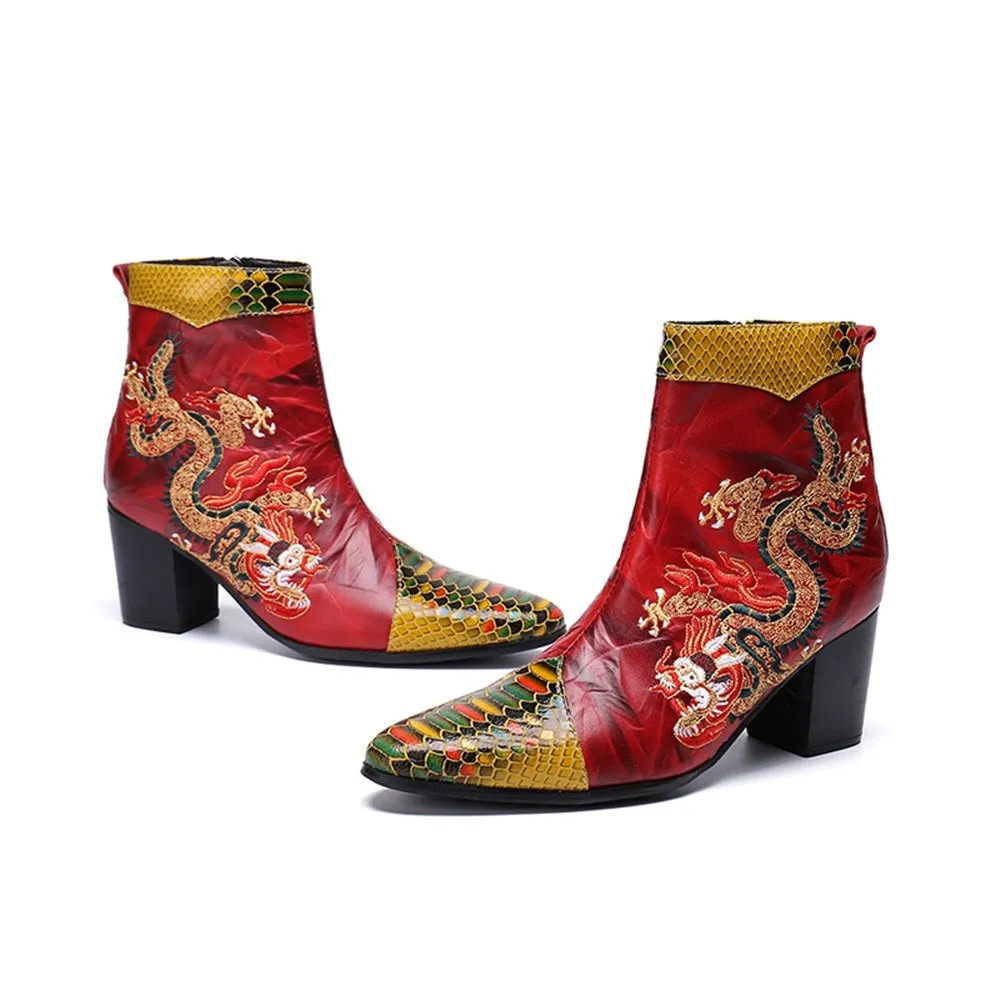 Animal Pattern Pointed Zip Men Boots