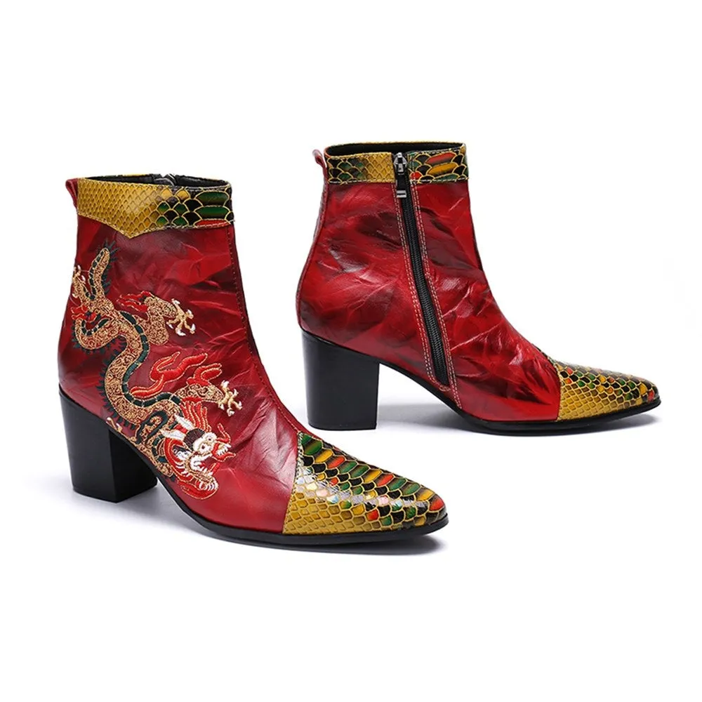 Animal Pattern Pointed Zip Men Boots