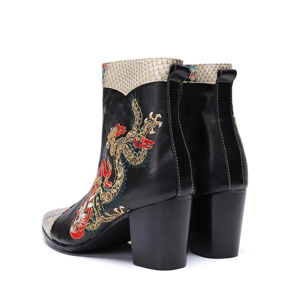 Animal Pattern Pointed Zip Men Boots