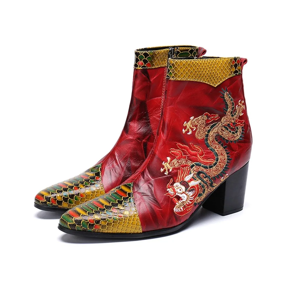 Animal Pattern Pointed Zip Men Boots
