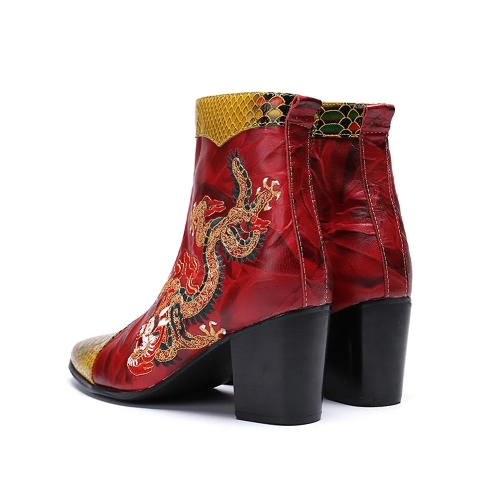 Animal Pattern Pointed Zip Men Boots