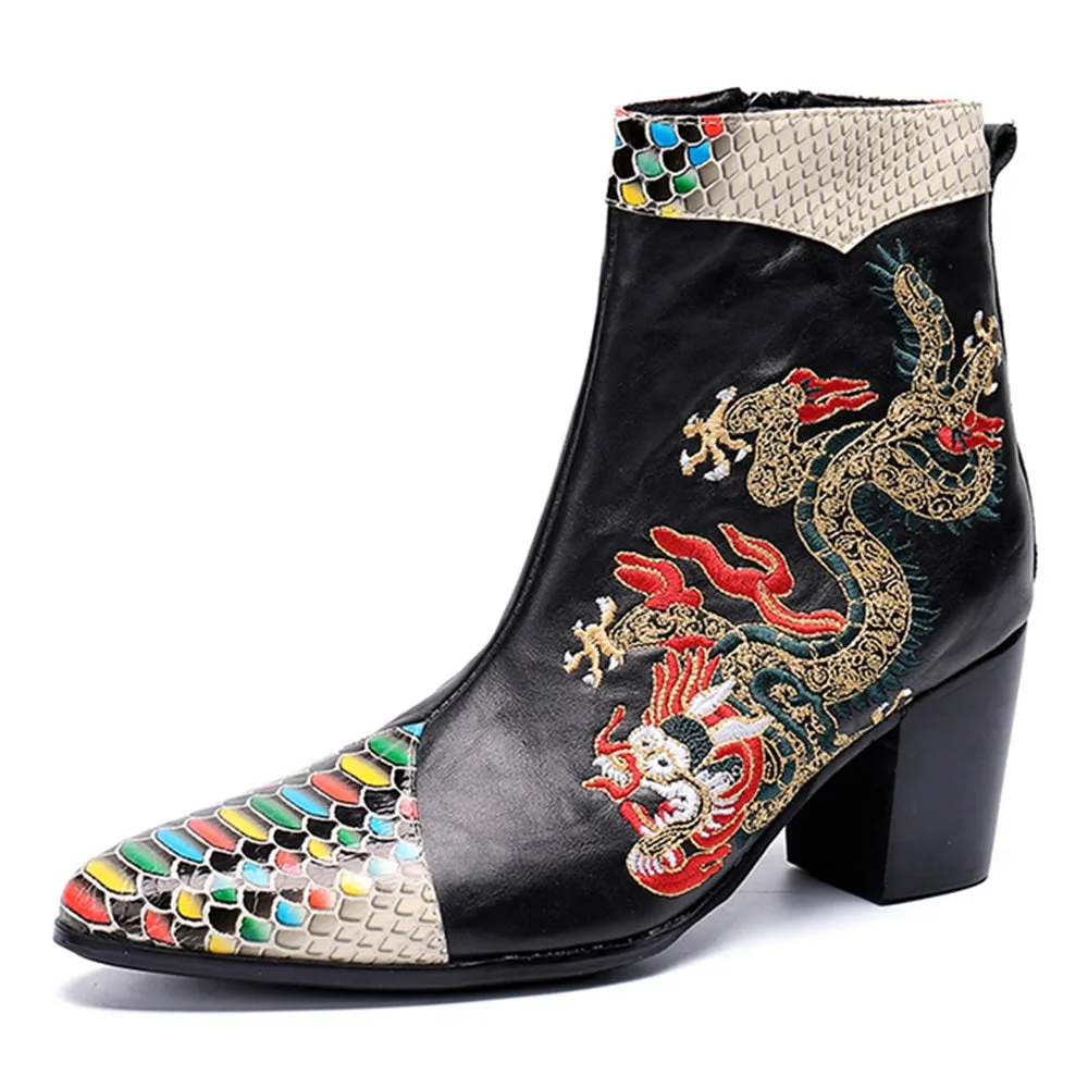 Animal Pattern Pointed Zip Men Boots