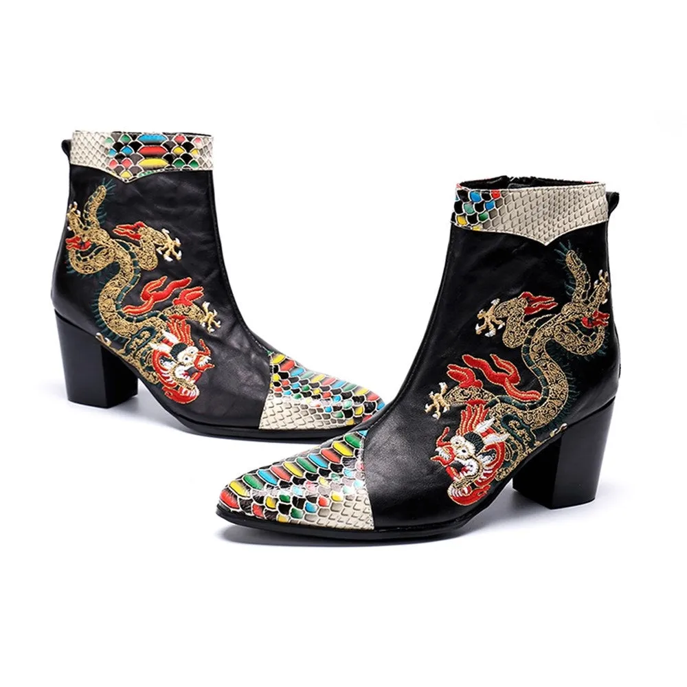 Animal Pattern Pointed Zip Men Boots