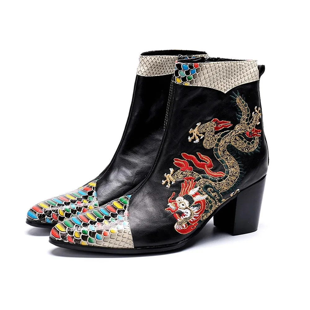 Animal Pattern Pointed Zip Men Boots