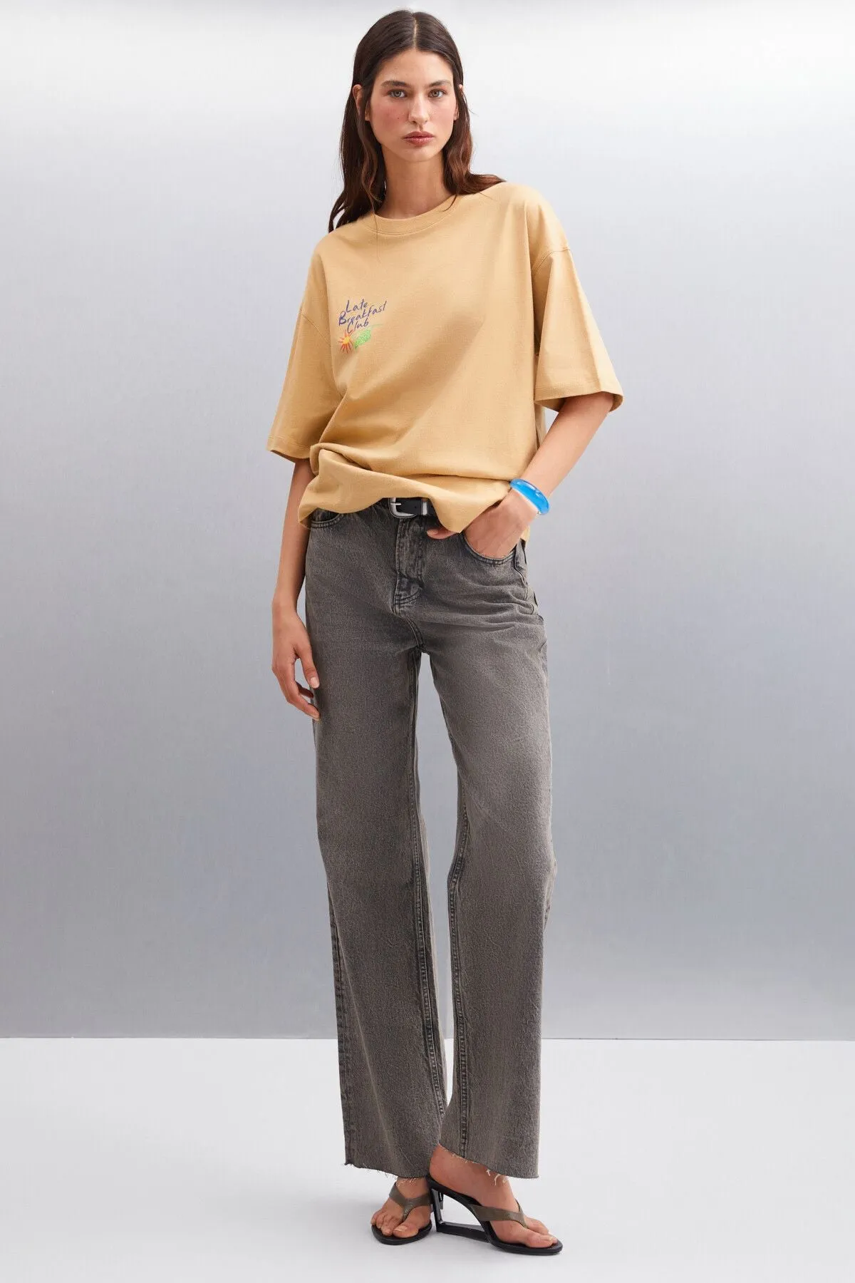 Ayleen 100% cotton women T-shirt beige t-shirt