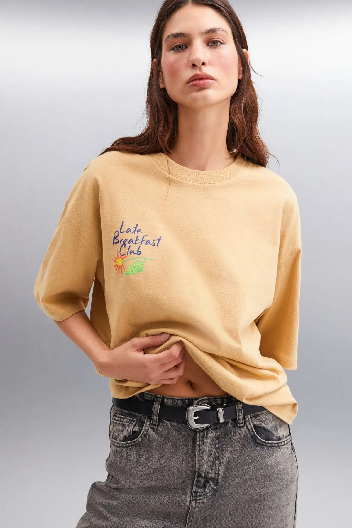 Ayleen 100% cotton women T-shirt beige t-shirt