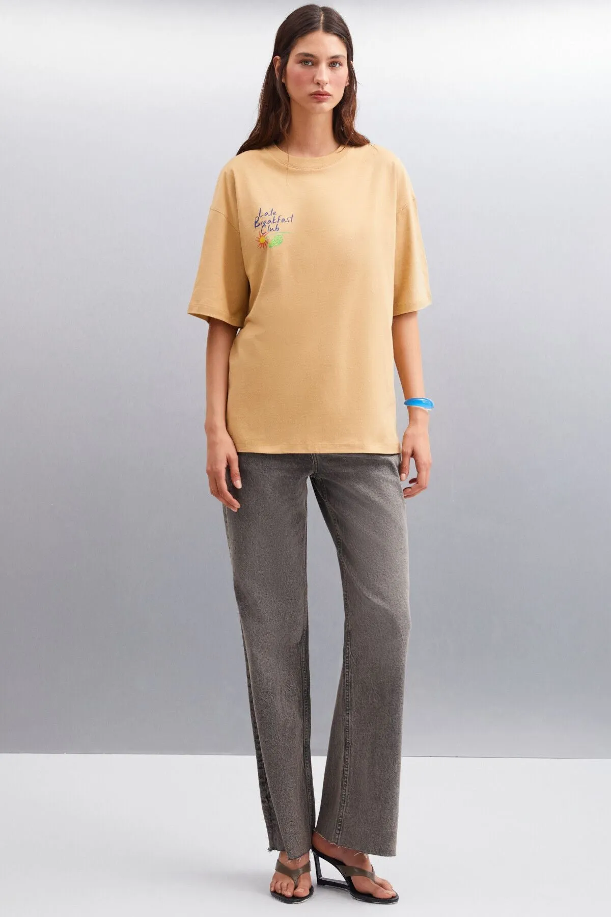 Ayleen 100% cotton women T-shirt beige t-shirt
