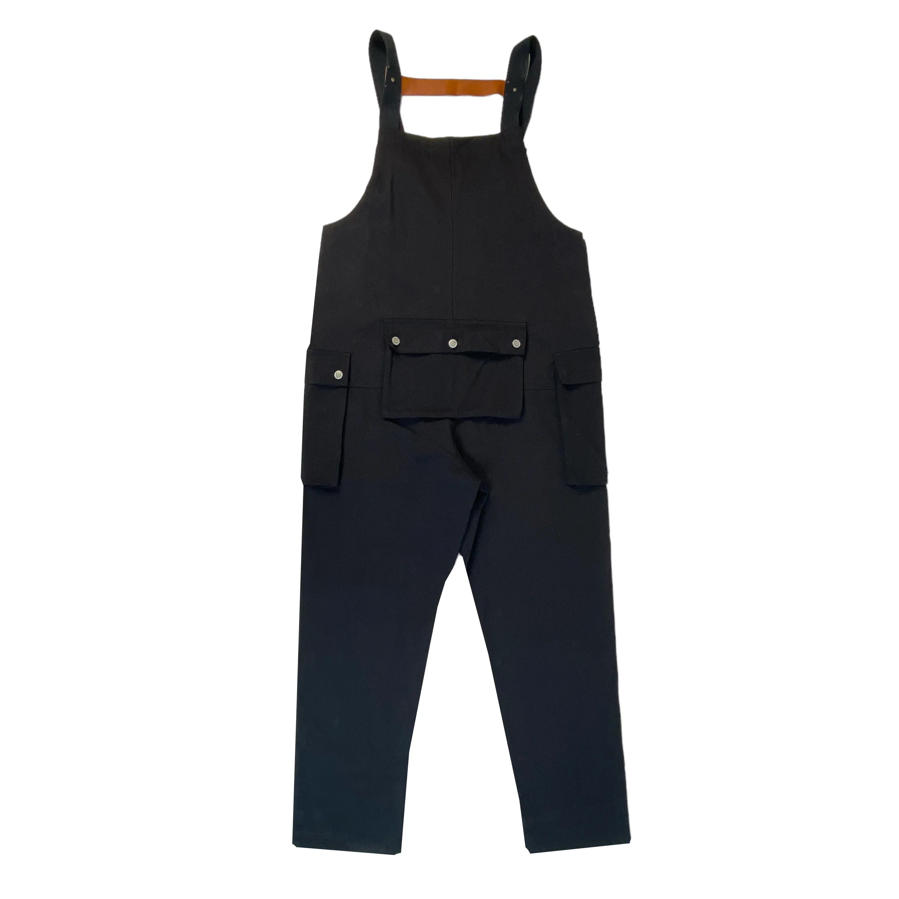 Baggy denim overalls with color block pockets