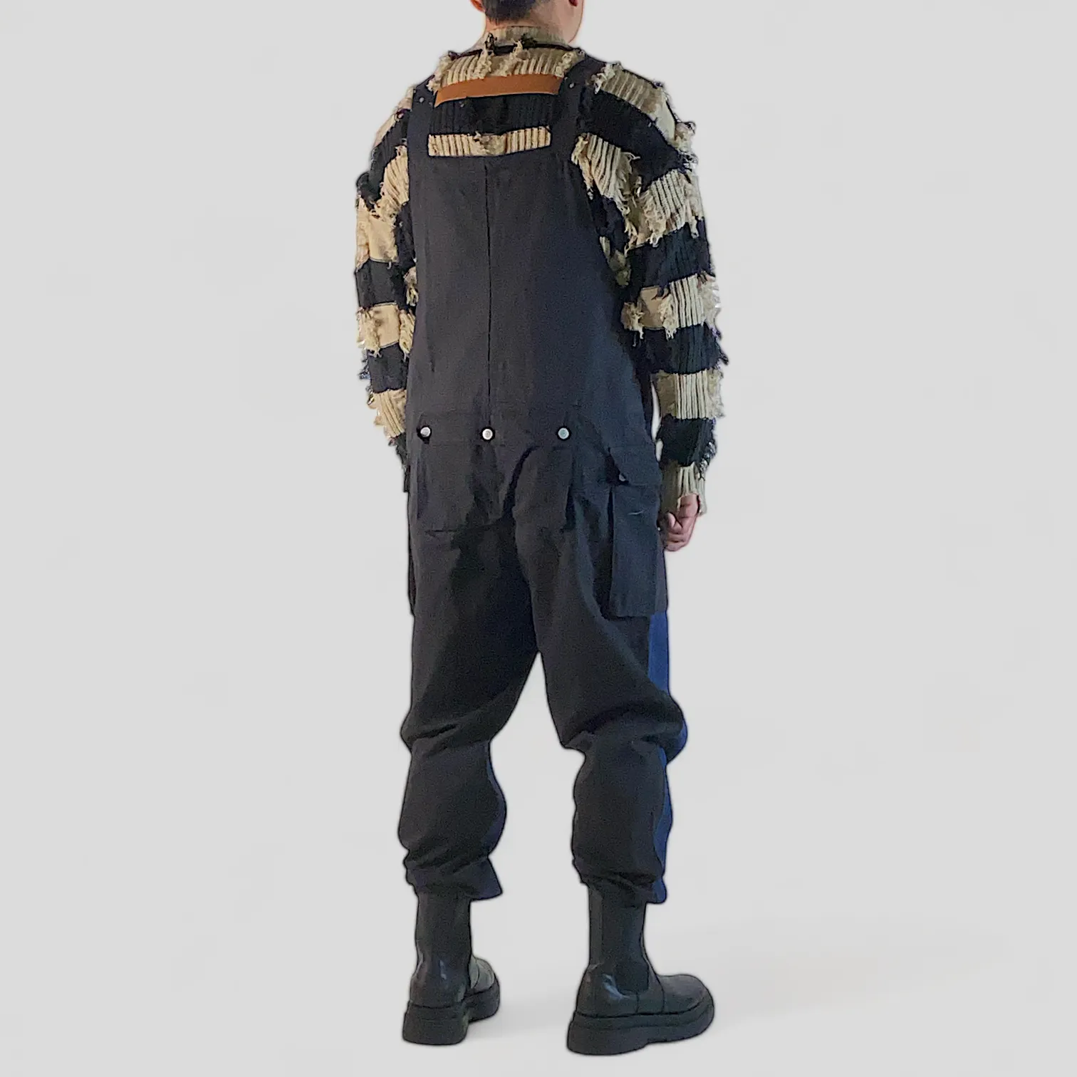 Baggy denim overalls with color block pockets