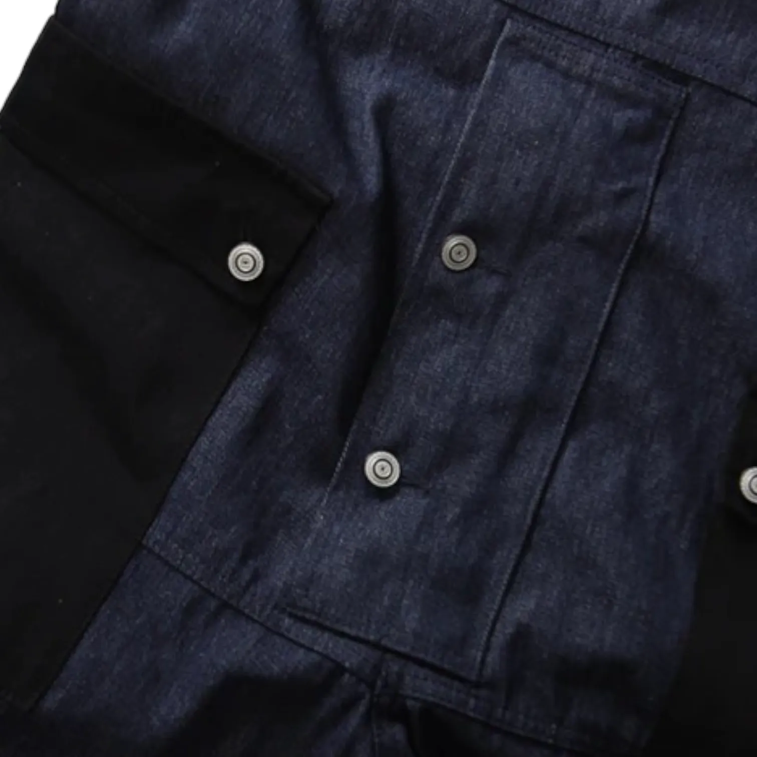 Baggy denim overalls with color block pockets