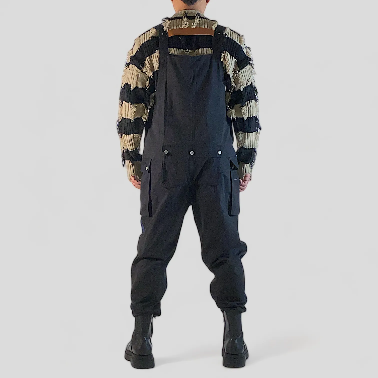 Baggy denim overalls with color block pockets