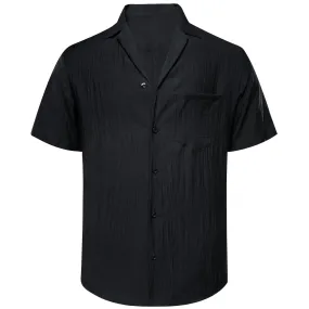Barry Wang Black Shirt Solid Button Up Short Sleeves Shirt for Men