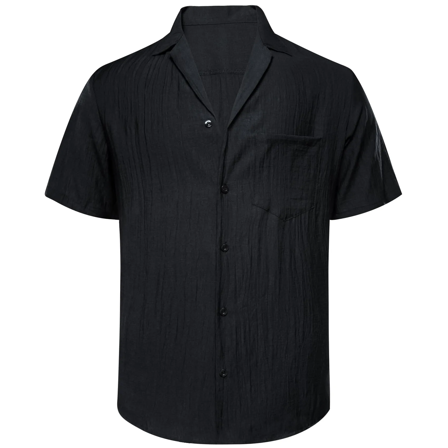 Barry Wang Black Shirt Solid Button Up Short Sleeves Shirt for Men