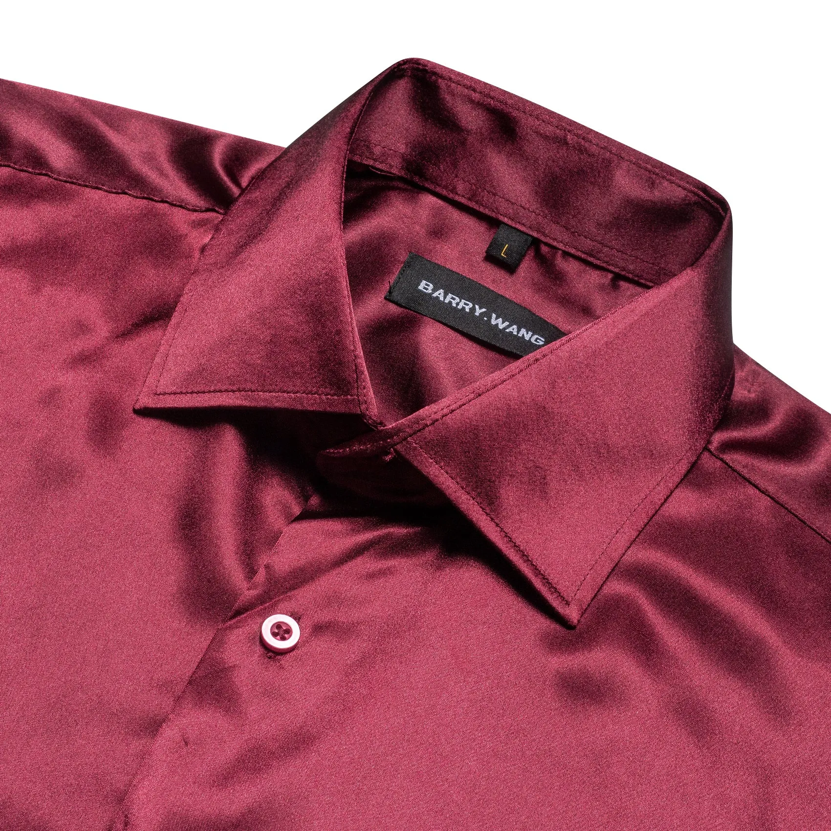 Barry.wang Long Sleeve Shirt Maroon Red Solid Silk Men's Shirt