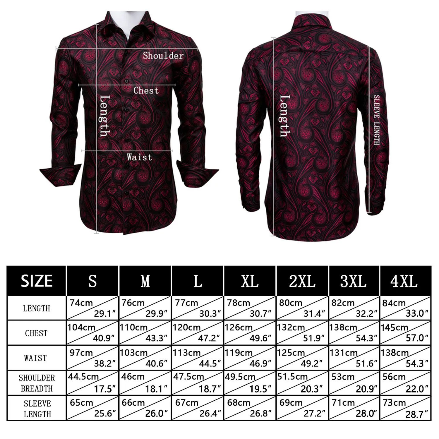 Barry.wang Long Sleeve Shirt Maroon Red Solid Silk Men's Shirt