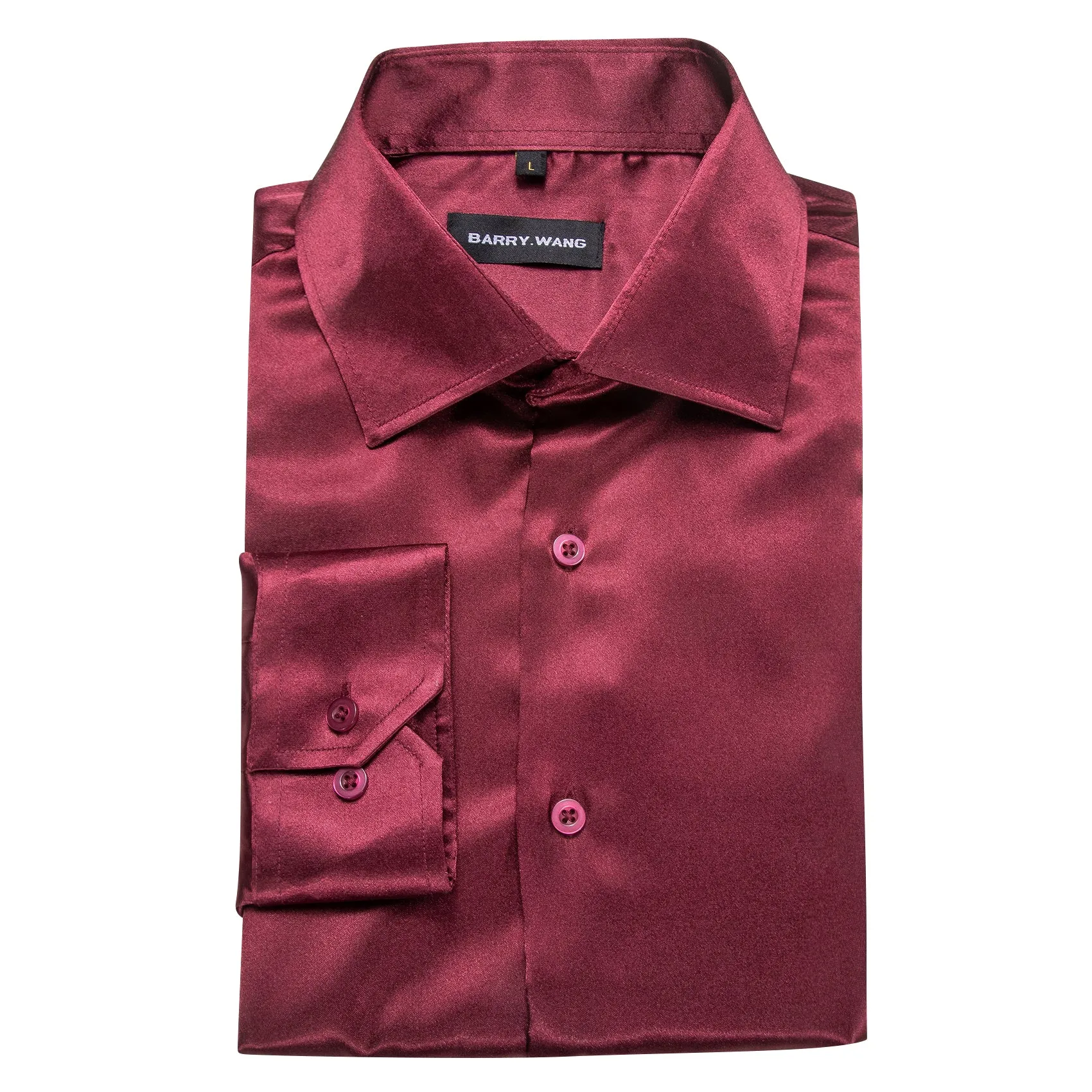 Barry.wang Long Sleeve Shirt Maroon Red Solid Silk Men's Shirt