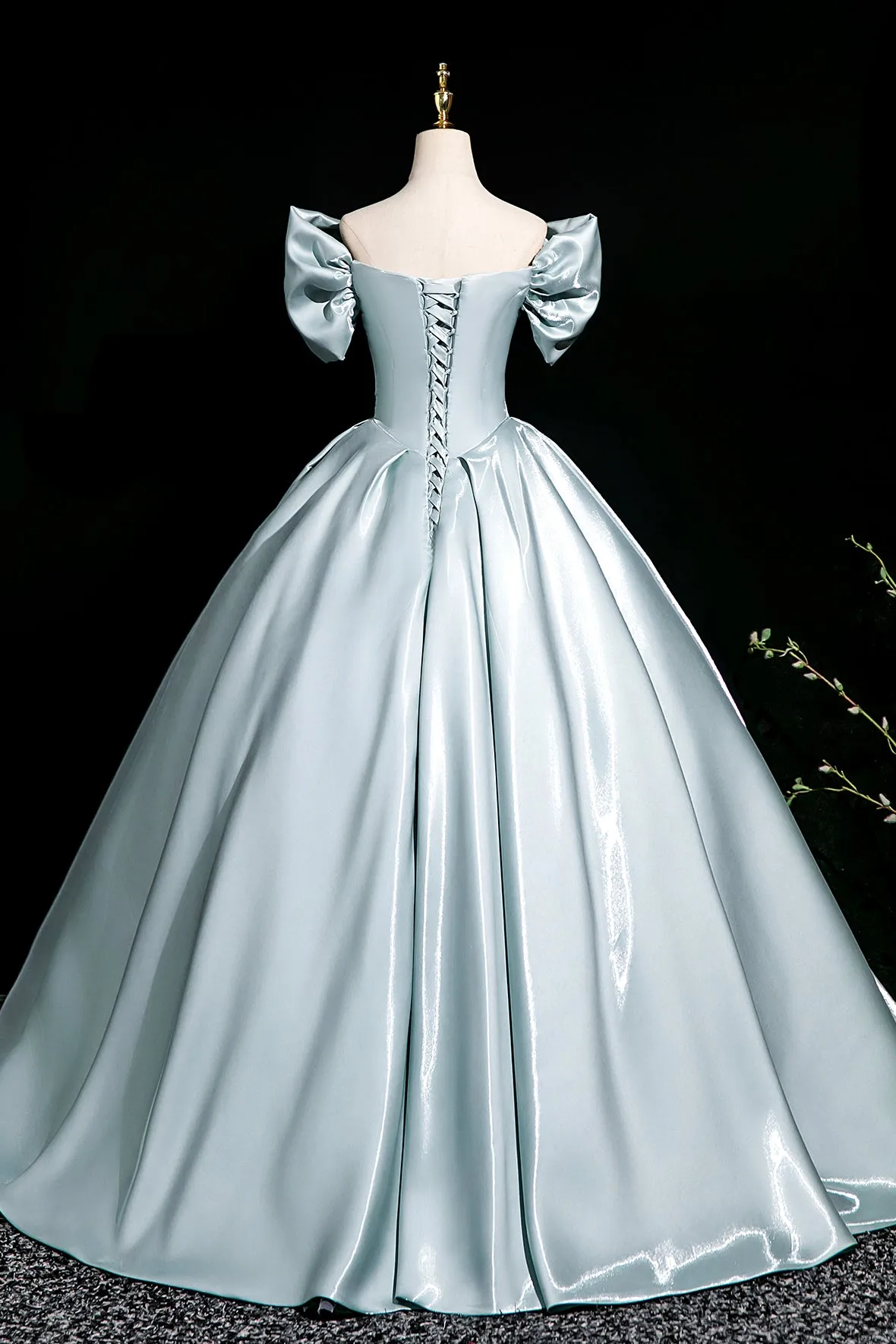 Blue Satin Long Prom Dress, A-Line Off the Shoulder Evening Party Dress