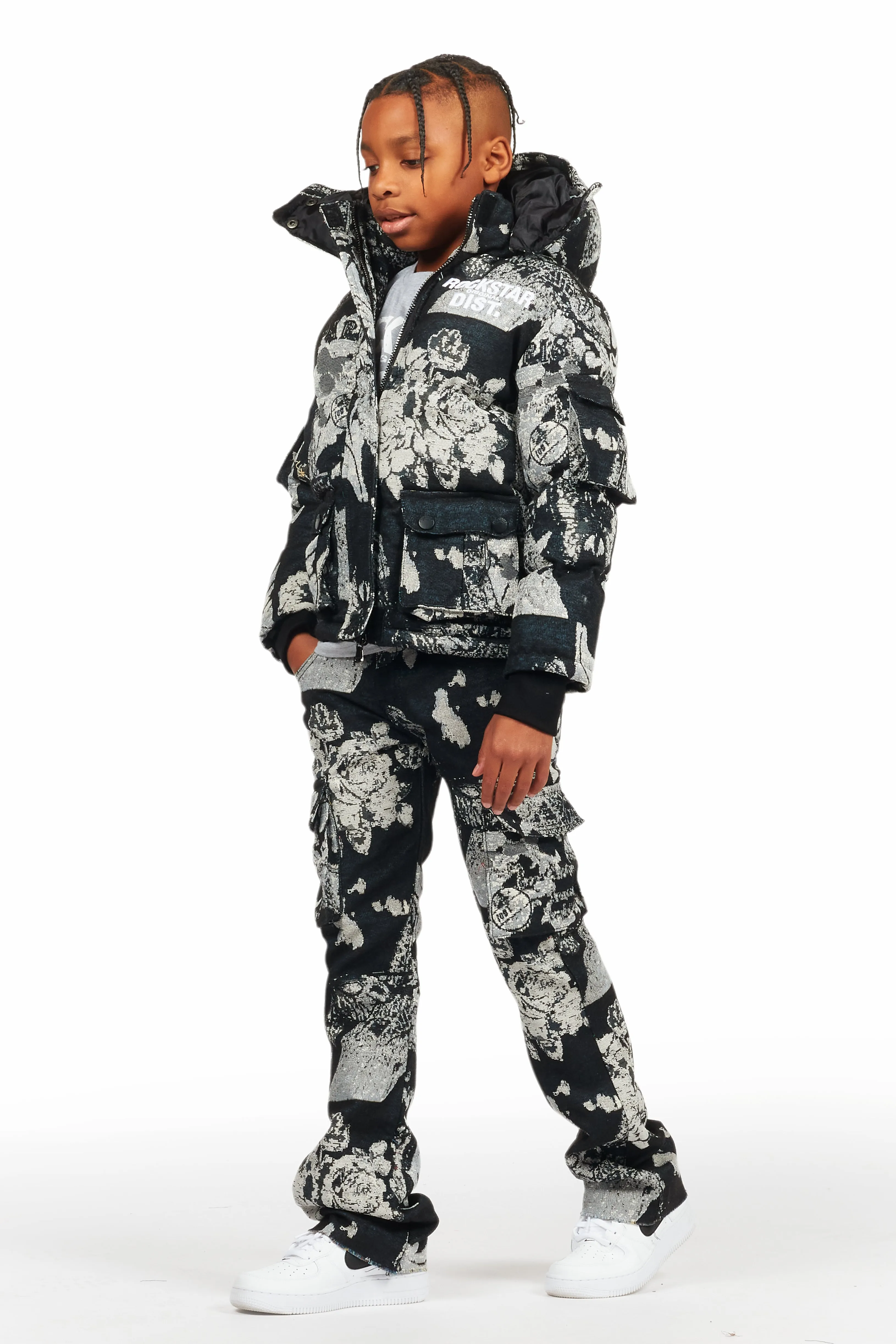 Boys Lamont Black Tapestry Stacked Flare Jean