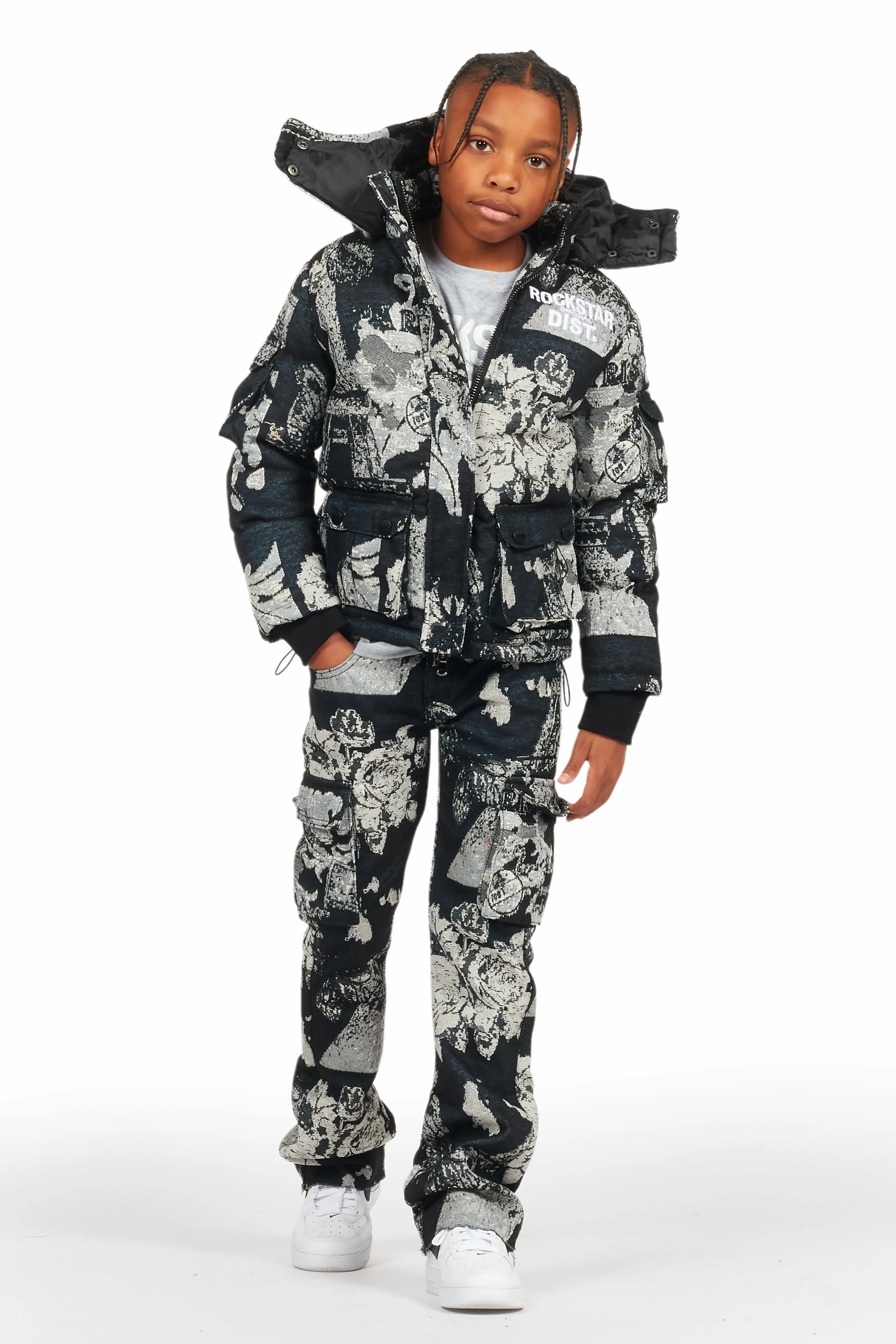 Boys Lamont Black Tapestry Stacked Flare Jean
