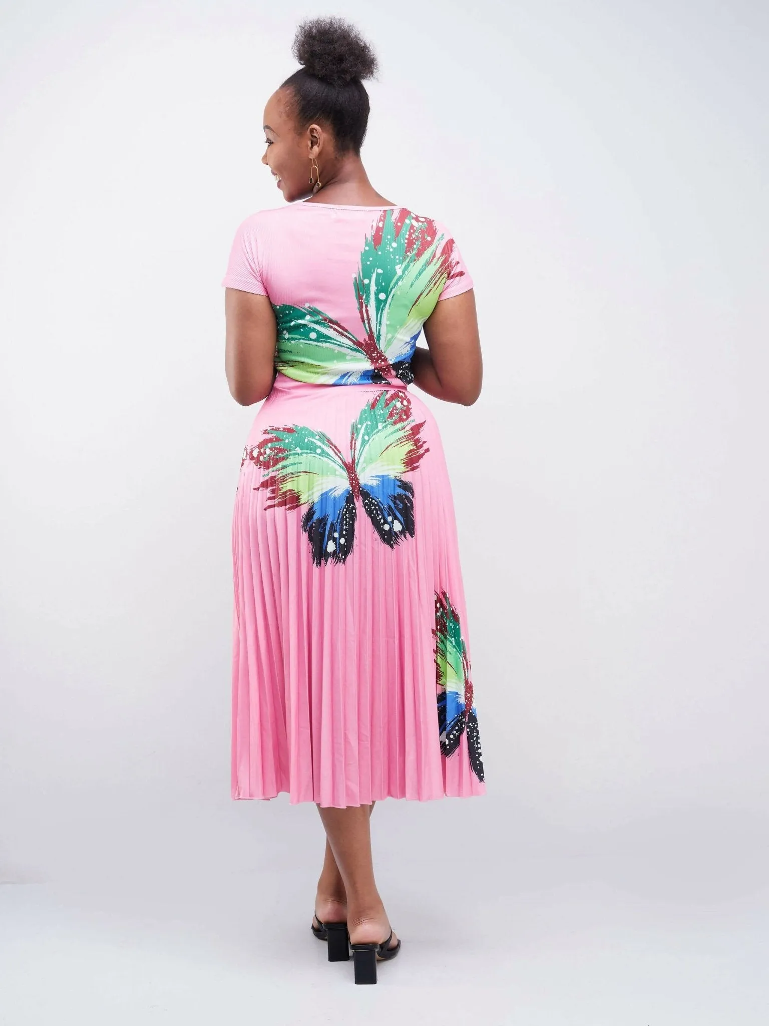 Butterfly Two Piece With Pleated Skirt- Pink