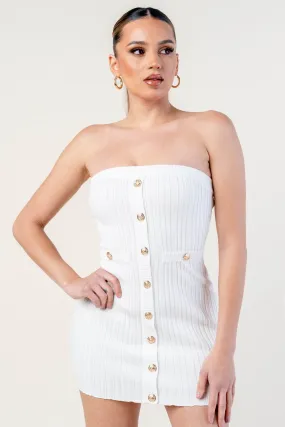 CHIC SWEATER RIB GOLD BUTTON DOWN TUBE MINI DRESS