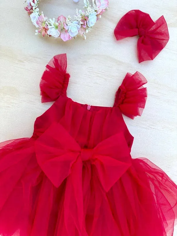 Chloe Red Flutter Sleeve Rompe