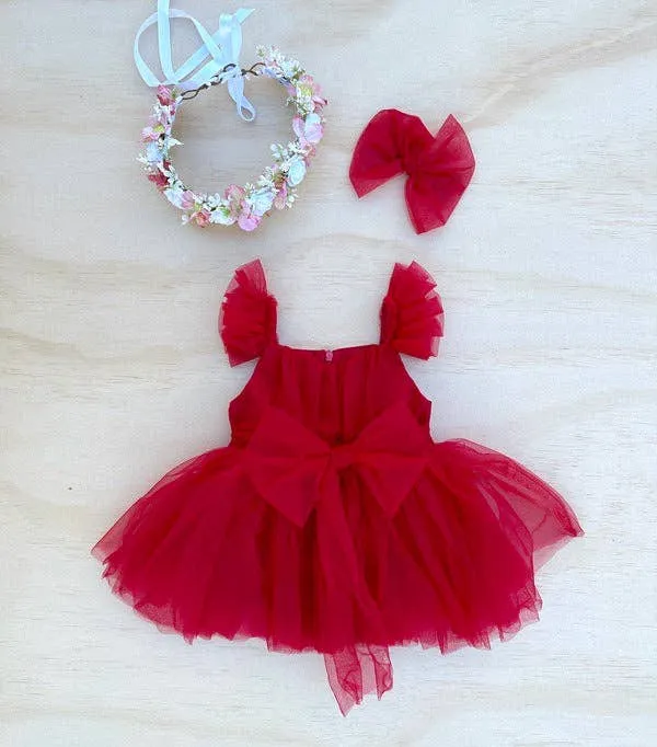 Chloe Red Flutter Sleeve Rompe