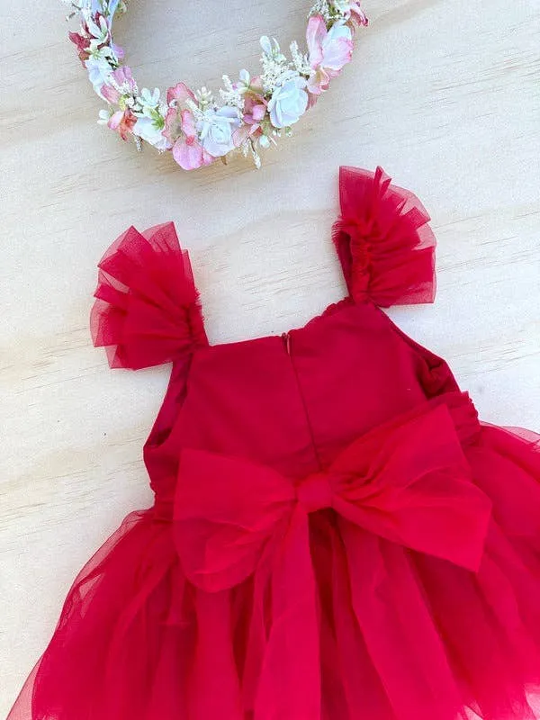 Chloe Red Flutter Sleeve Rompe