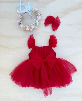 Chloe Red Flutter Sleeve Rompe