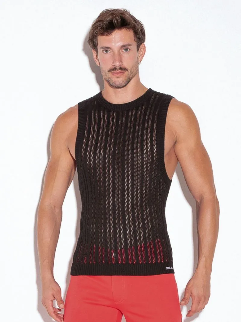 CODE22 Knitted Crochet Tank Top: Striped Knit