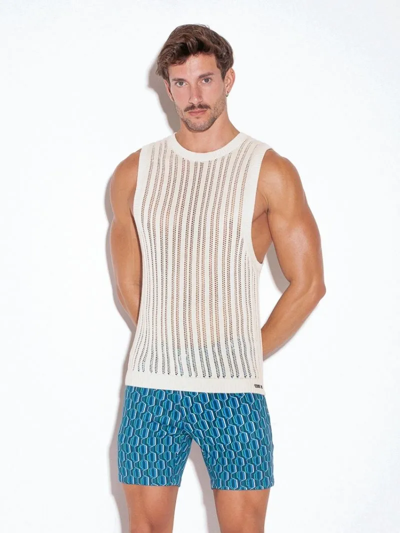 CODE22 Knitted Crochet Tank Top: Striped Knit