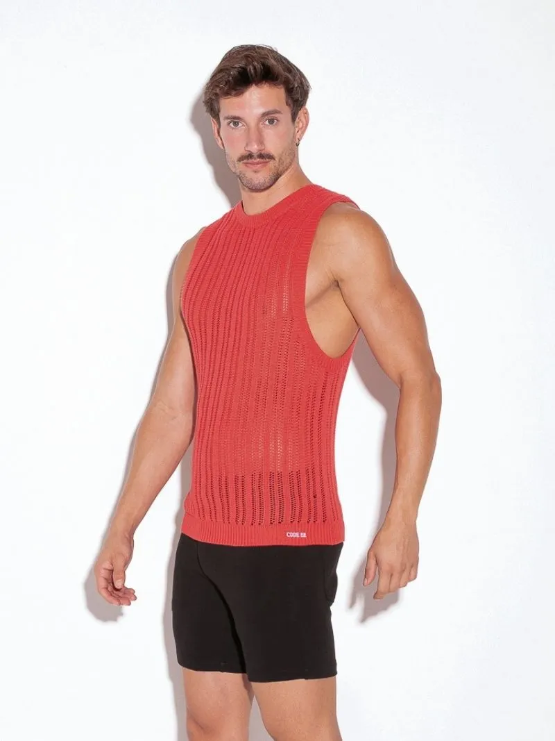 CODE22 Knitted Crochet Tank Top: Striped Knit