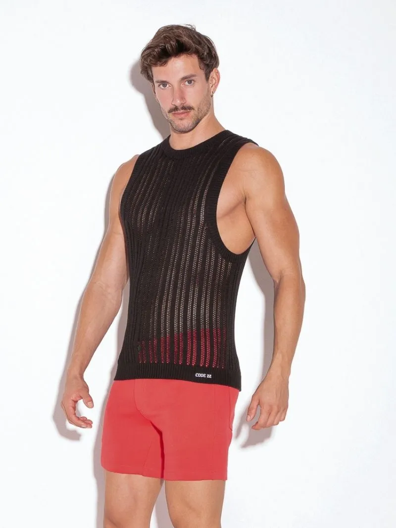 CODE22 Knitted Crochet Tank Top: Striped Knit