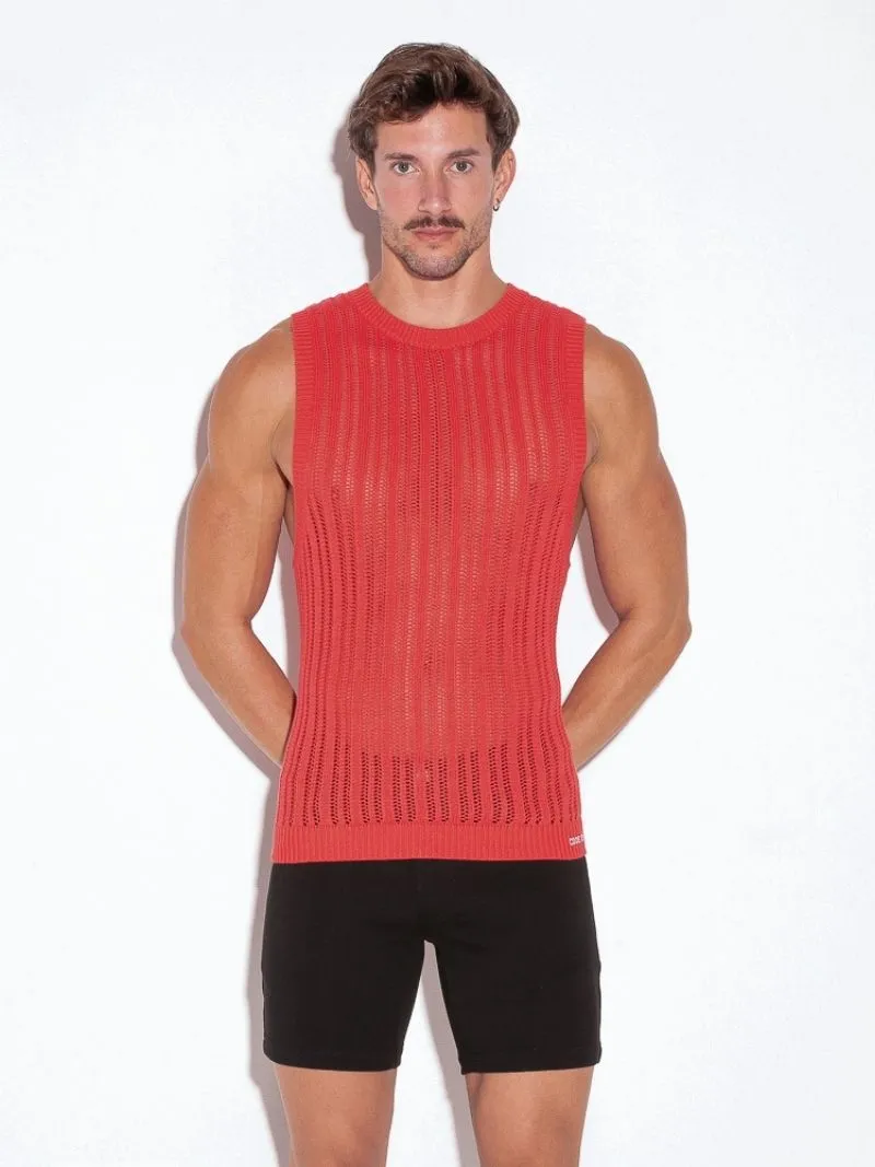 CODE22 Knitted Crochet Tank Top: Striped Knit