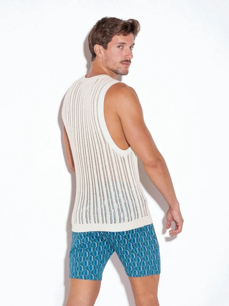 CODE22 Knitted Crochet Tank Top: Striped Knit