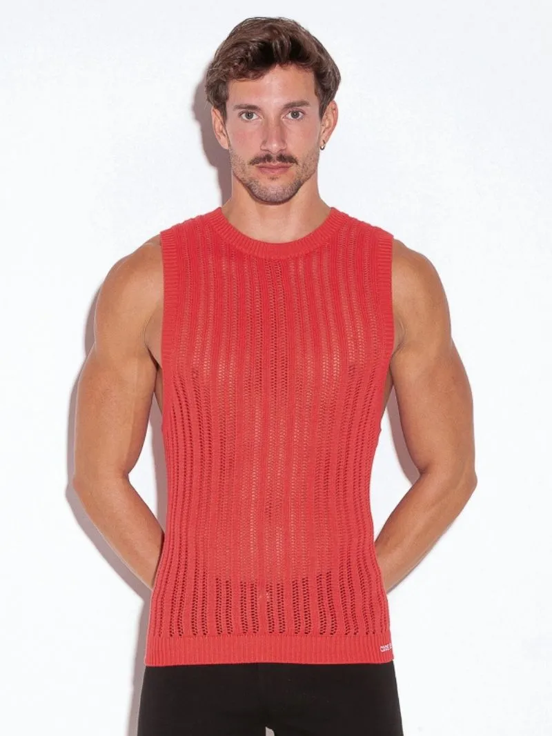 CODE22 Knitted Crochet Tank Top: Striped Knit