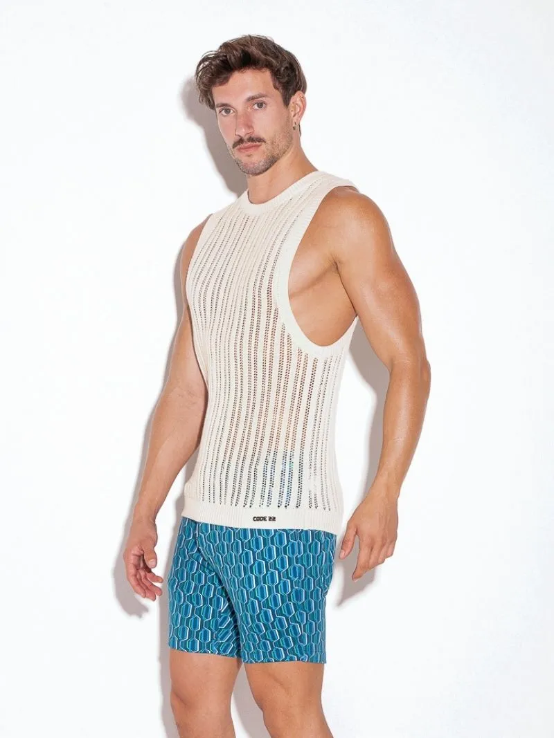 CODE22 Knitted Crochet Tank Top: Striped Knit
