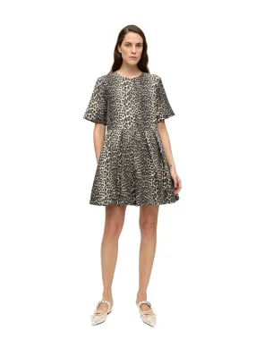 Cotton Tweed Mini Dress / Leopard