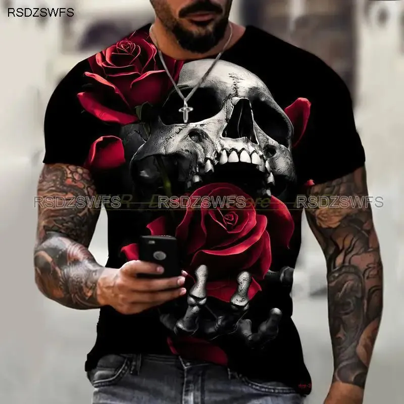 Crimson Reverie - Skull Rose 3D Print Tee – Wear the Dark Romance