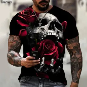 Crimson Reverie - Skull Rose 3D Print Tee – Wear the Dark Romance
