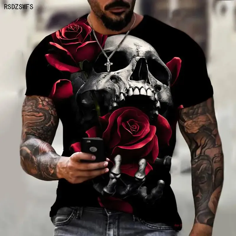 Crimson Reverie - Skull Rose 3D Print Tee – Wear the Dark Romance