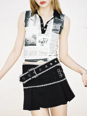 Cut-out Lace-paneled Pleated Skirt
