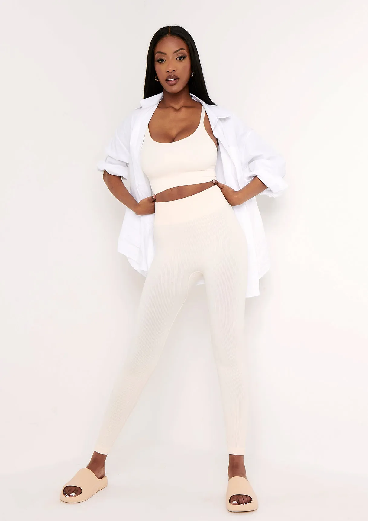 Cyndi Cream Seamless Ribbed High Waisted Leggings