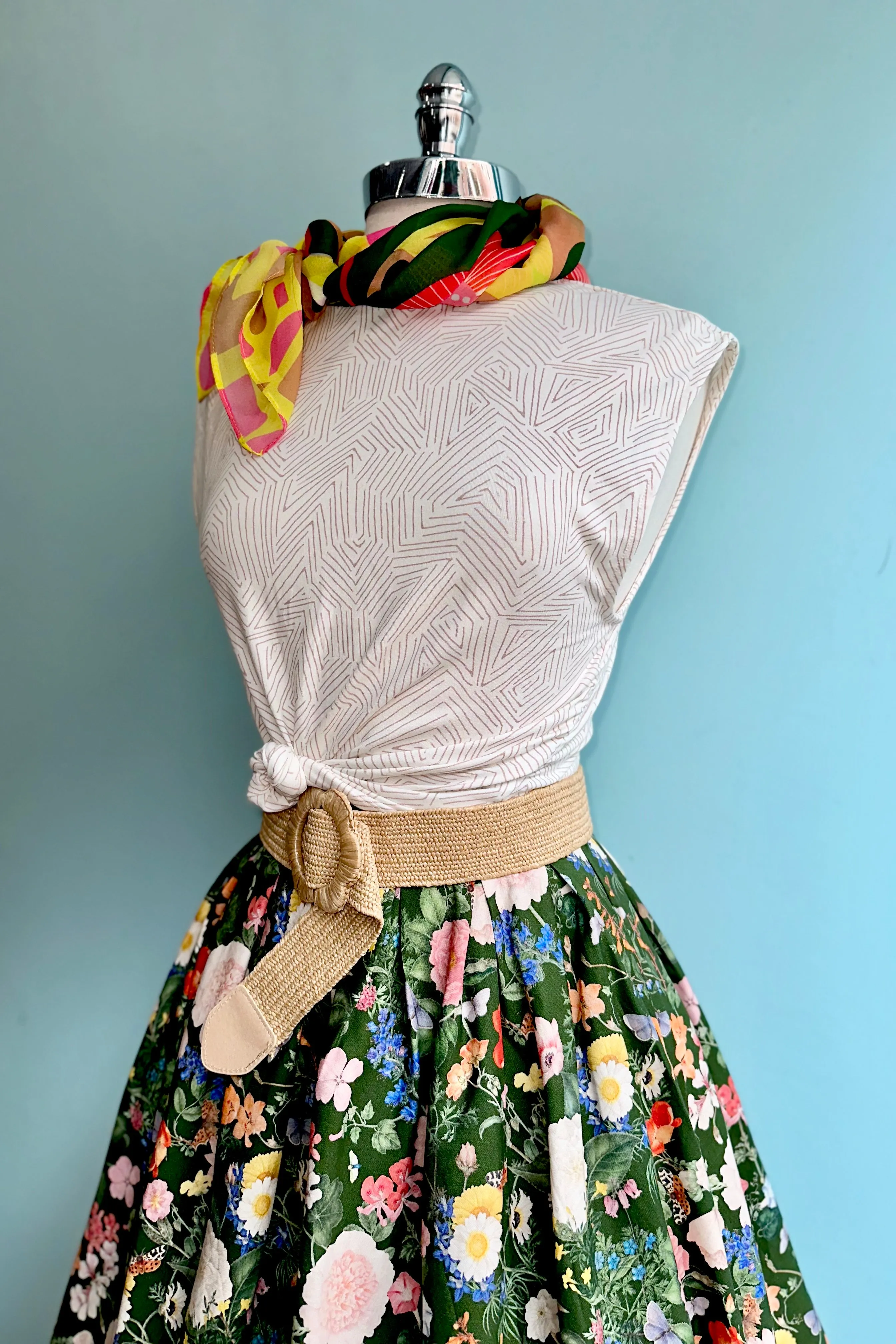 Dark Green Floral Skirt by Retrolicious