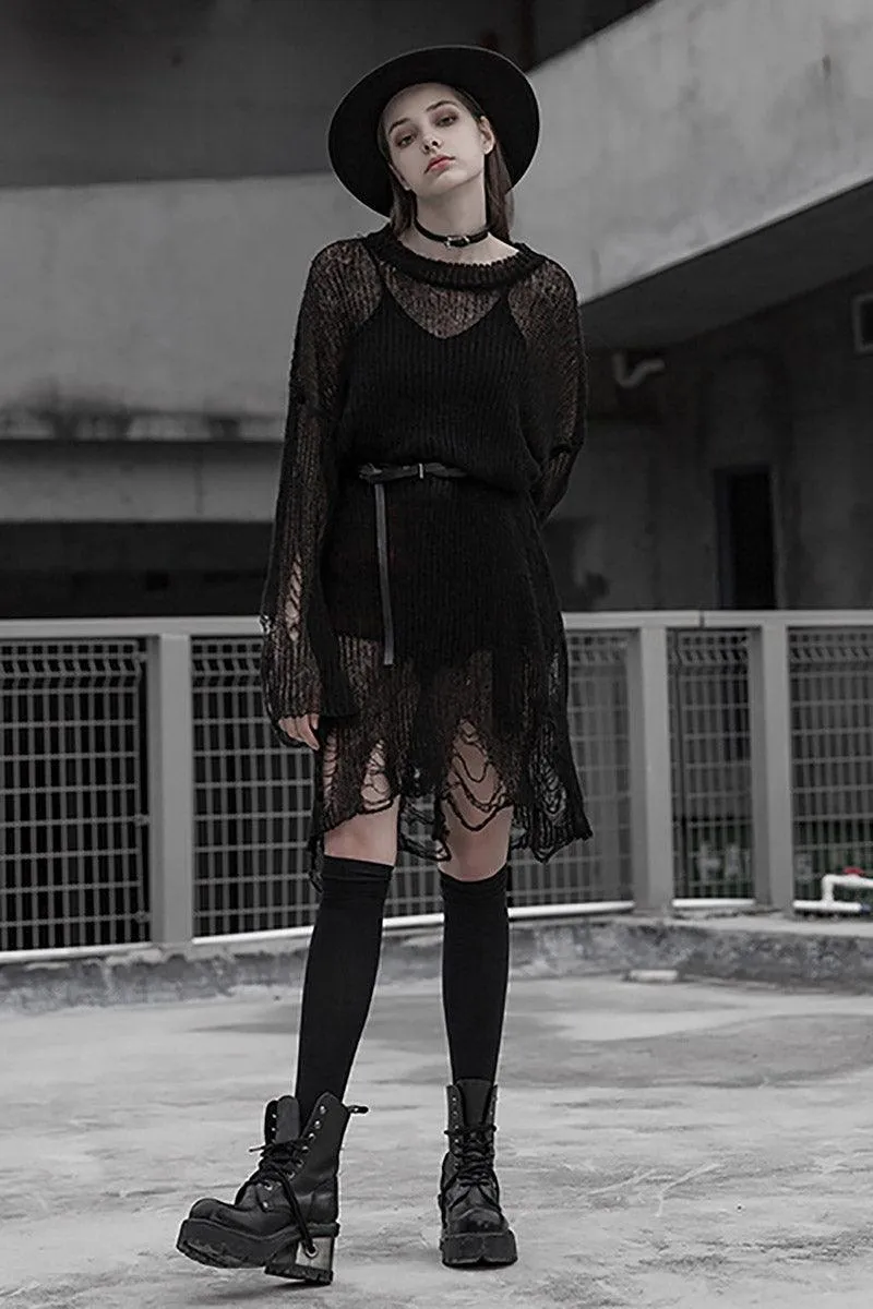 Darkness Distressed Oversized Sweater