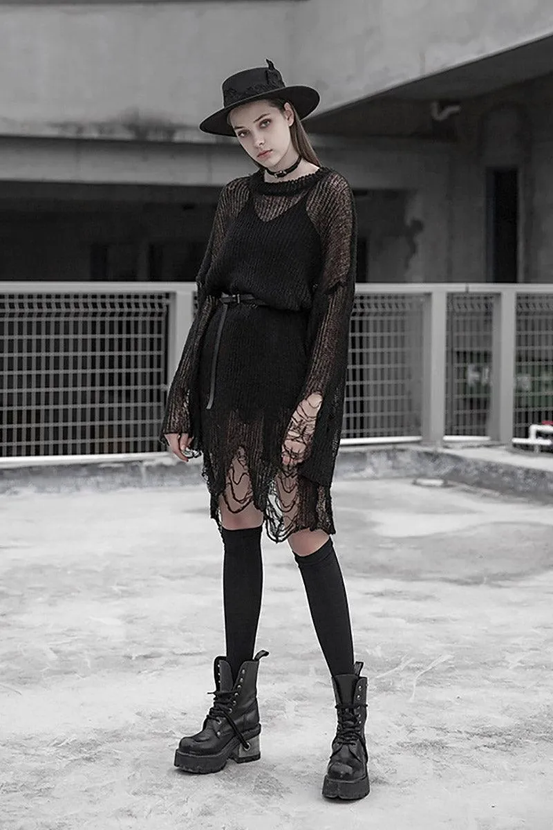 Darkness Distressed Oversized Sweater