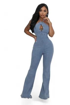 Denim Jean Halter Jumpsuit